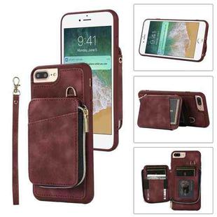 For iPhone SE 2022 / 2020 / 8 / 7 Zipper Card Bag Back Cover Phone Case(Wine Red)