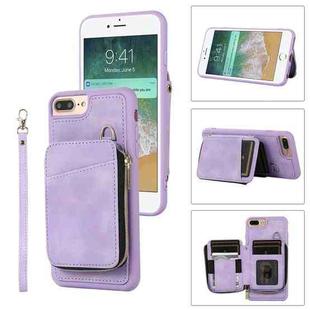 For iPhone SE 2022 / 2020 / 8 / 7 Zipper Card Bag Back Cover Phone Case(Purple)