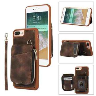 For iPhone 8 Plus / 7 Plus Zipper Card Bag Back Cover Phone Case(Brown)