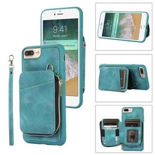 For iPhone 8 Plus / 7 Plus Zipper Card Bag Back Cover Phone Case(Turquoise)