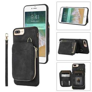 For iPhone 8 Plus / 7 Plus Zipper Card Bag Back Cover Phone Case(Black)