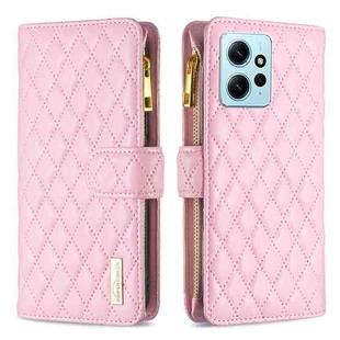 For Xiaomi Redmi Note 12 4G Global Diamond Lattice Zipper Wallet Leather Flip Phone Case(Pink)