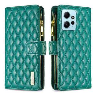 For Xiaomi Redmi Note 12 4G Global Diamond Lattice Zipper Wallet Leather Flip Phone Case(Green)