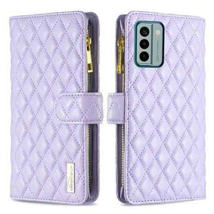 For Nokia G22 Diamond Lattice Zipper Wallet Leather Flip Phone Case(Purple)