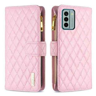 For Nokia G22 Diamond Lattice Zipper Wallet Leather Flip Phone Case(Pink)