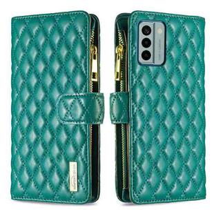 For Nokia G22 Diamond Lattice Zipper Wallet Leather Flip Phone Case(Green)