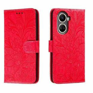 For Huawei nova 10 SE Lace Flower Embossing Flip Leather Phone Case(Red)