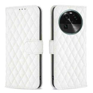 For OPPO Find X6 5G Diamond Lattice Wallet Leather Flip Phone Case(White)