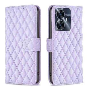 For Realme C55 Diamond Lattice Wallet Leather Flip Phone Case(Purple)
