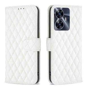 For Realme C55 Diamond Lattice Wallet Leather Flip Phone Case(White)