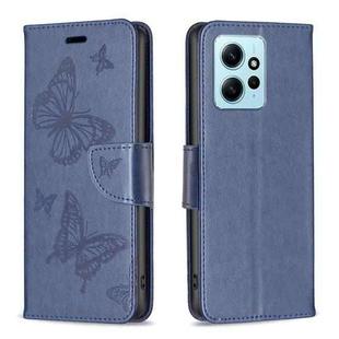 For Xiaomi Redmi Note 12 4G Global Two Butterflies Embossing Leather Phone Case(Blue)