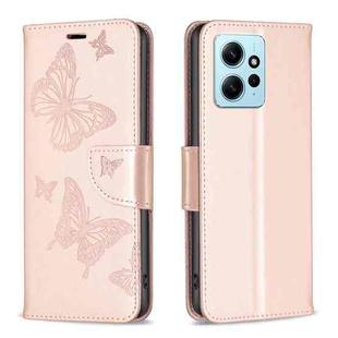 For Xiaomi Redmi Note 12 4G Global Two Butterflies Embossing Leather Phone Case(Rose Gold)