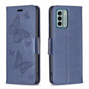 For Nokia G22 Two Butterflies Embossing Leather Phone Case(Blue)