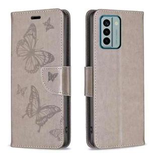 For Nokia G22 Two Butterflies Embossing Leather Phone Case(Grey)