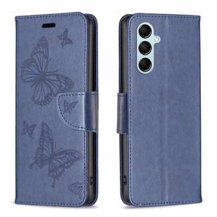 For Samsung Galaxy M14 5G Two Butterflies Embossing Leather Phone Case(Blue)