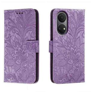 For Honor Play 30 Plus Lace Flower Embossing Flip Leather Phone Case(Purple)