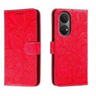 For Honor Play 30 Plus Lace Flower Embossing Flip Leather Phone Case(Red)