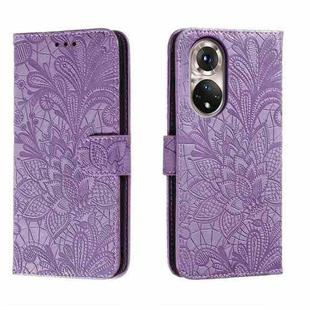 For Honor 50 Lace Flower Embossing Flip Leather Phone Case(Purple)