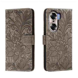 For Honor 60 Lace Flower Embossing Flip Leather Phone Case(Grey)