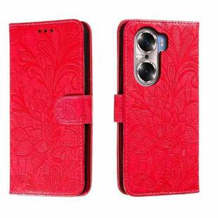 For Honor 60 Lace Flower Embossing Flip Leather Phone Case(Red)