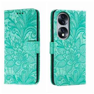 For Honor 70 Lace Flower Embossing Flip Leather Phone Case(Green)