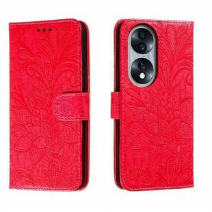 For Honor 70 Lace Flower Embossing Flip Leather Phone Case(Red)