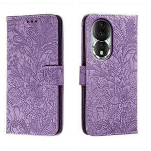 For Honor 80 Lace Flower Embossing Flip Leather Phone Case(Purple)