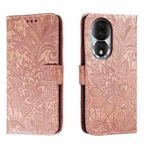 For Honor 80 Lace Flower Embossing Flip Leather Phone Case(Rose Gold)