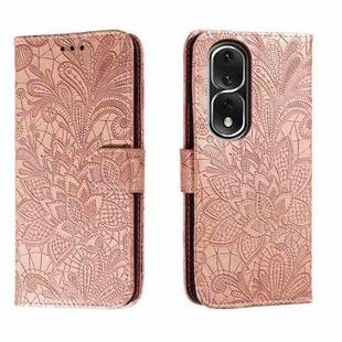 For Honor 80 Pro Lace Flower Embossing Flip Leather Phone Case(Rose Gold)