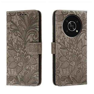 For Honor X30 5G Lace Flower Embossing Flip Leather Phone Case(Grey)