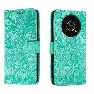 For Honor X30 5G Lace Flower Embossing Flip Leather Phone Case(Green)