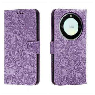 For Honor X40 Lace Flower Embossing Flip Leather Phone Case(Purple)