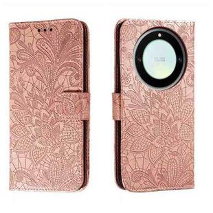 For Honor X40 Lace Flower Embossing Flip Leather Phone Case(Rose Gold)