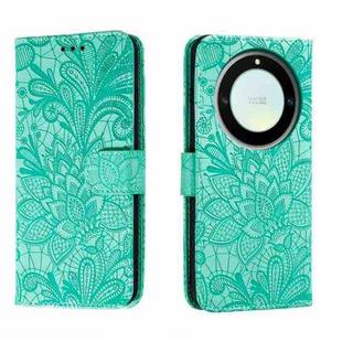 For Honor X40 Lace Flower Embossing Flip Leather Phone Case(Green)