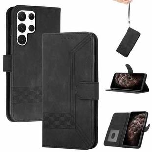 For Samsung Galaxy S23 Ultra 5G Cubic Skin Feel Flip Leather Phone Case(Black)