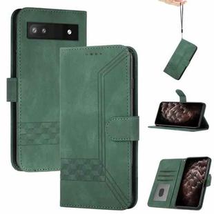 For Google Pixel 6a Cubic Skin Feel Flip Leather Phone Case(Green)