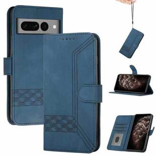 For Google Pixel 7 Pro 5G Cubic Skin Feel Flip Leather Phone Case(Blue)