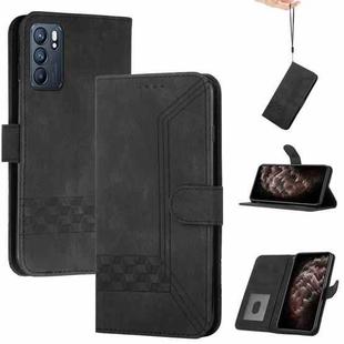 For OPPO Reno6 5G Cubic Skin Feel Flip Leather Phone Case(Black)