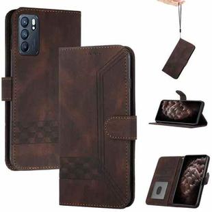 For OPPO Reno6 5G Cubic Skin Feel Flip Leather Phone Case(Brown)