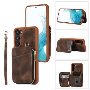For Samsung Galaxy S23 5G Zipper Card Bag Back Cover Phone Case(Brown)
