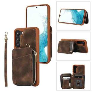 For Samsung Galaxy S23+ 5G Zipper Card Bag Back Cover Phone Case(Brown)