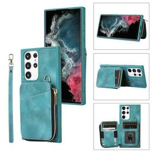 For Samsung Galaxy S23 Ultra 5G Zipper Card Bag Back Cover Phone Case(Turquoise)