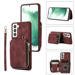 For Samsung Galaxy S22 5G Zipper Card Bag Back Cover Phone Case(Wine Red)