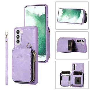 For Samsung Galaxy S22 5G Zipper Card Bag Back Cover Phone Case(Purple)