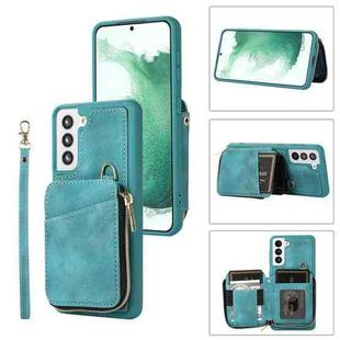 For Samsung Galaxy S22 5G Zipper Card Bag Back Cover Phone Case(Turquoise)