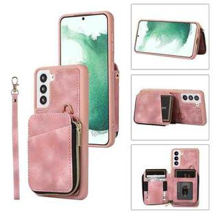 For Samsung Galaxy S22+ 5G Zipper Card Bag Back Cover Phone Case(Pink)