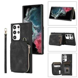 For Samsung Galaxy S22 Ultra 5G Zipper Card Bag Back Cover Phone Case(Black)