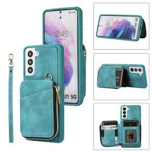 For Samsung Galaxy S21 5G Zipper Card Bag Back Cover Phone Case(Turquoise)