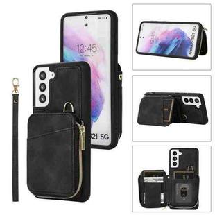 For Samsung Galaxy S21 5G Zipper Card Bag Back Cover Phone Case(Black)