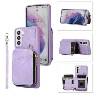 For Samsung Galaxy S21+ 5G Zipper Card Bag Back Cover Phone Case(Purple)